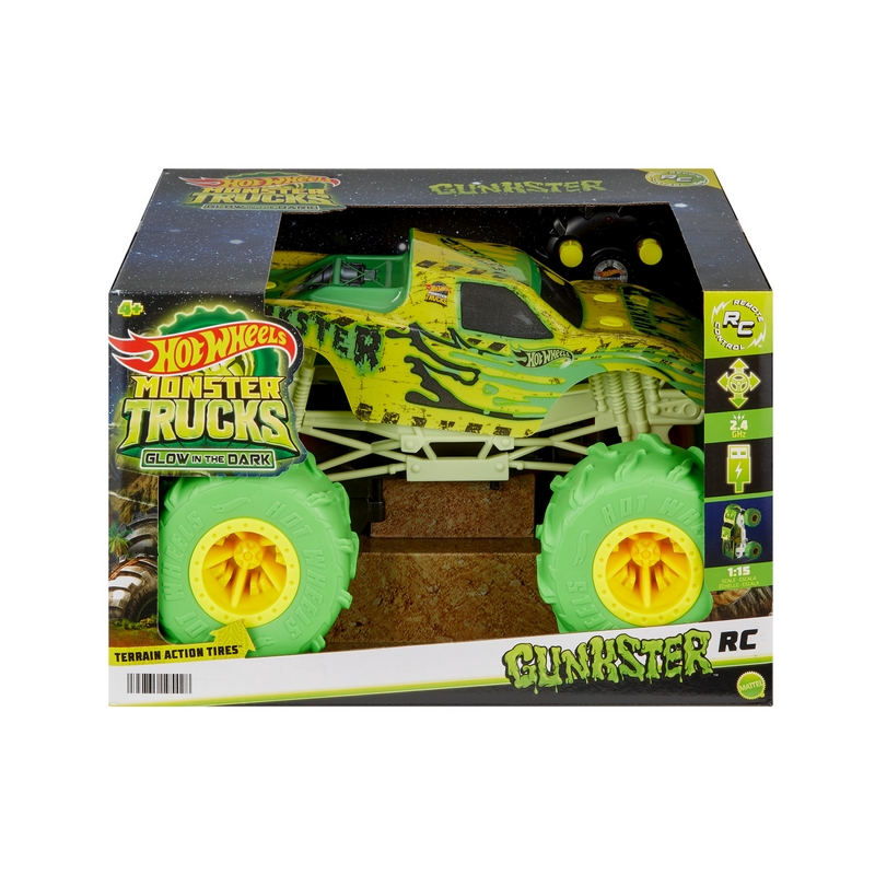 Hot Wheels Monster Trucks R/C Gunkster vozidlo na diaľkové ovládanie svieti v tme 1:15 HTP15